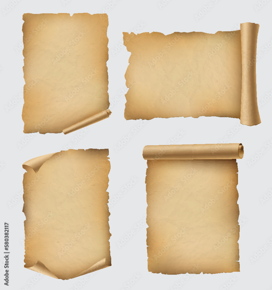Vintage paper. Old style crafted scroll paper aged papyrus with parchment decent vector realistic surface