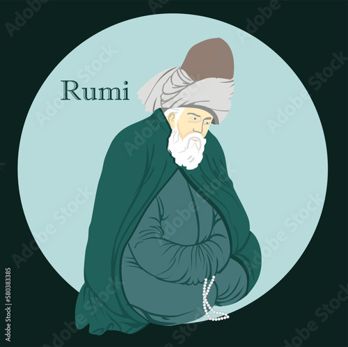 Isolated. Suitable for any print and on line media need - Turkey Konya Mevlana. Mevlana Celaleddin Rumi is a symbol of tolerance and peace.