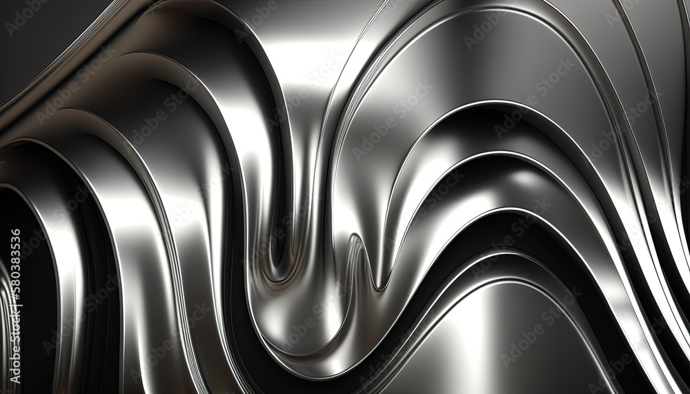 Wavy silver metal background by generative AI Wavy silver metal background by generative AI