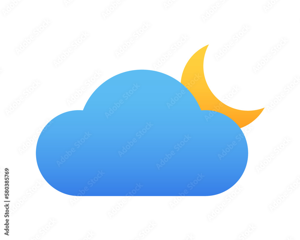 Weather icon of cloud and moon. Gradient colors. Isolated vector and PNG illustration on transparent background. Weather icon of cloud and moon. Gradient colors. Isolated vector and PNG illustration on transparent background.
