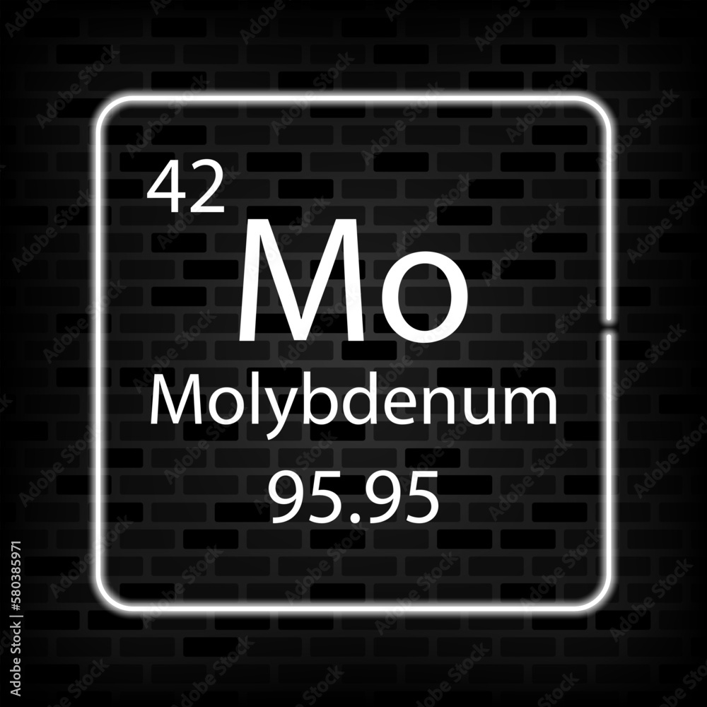 Obraz premium Molybdenum neon symbol. Chemical element of the periodic table. Vector illustration.