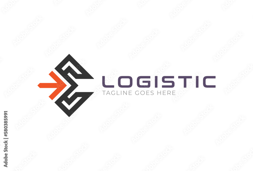 Fototapeta premium Abstract Initial E Logistic Logo, letter E and arrow combination, Usable for Business and company Logos, Flat Vector Logo Design Template, vector illustration 