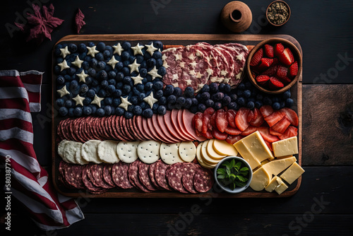 Patriotic American Charcuterie Board 4th of July Flag- AI Generated