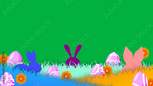 little bunny and grass land for Easter holiday on green screen
