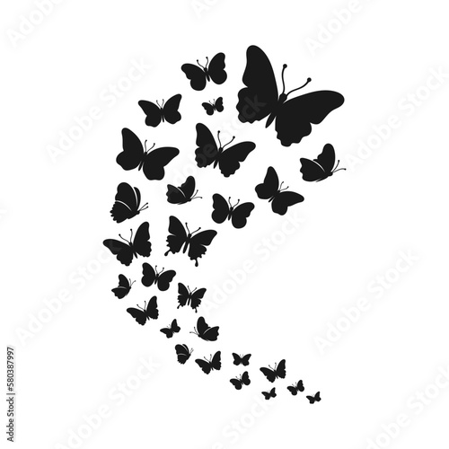 Flying Butterflies, Vector Illustration Silhouettes Butterflies, Butterfly Swarm