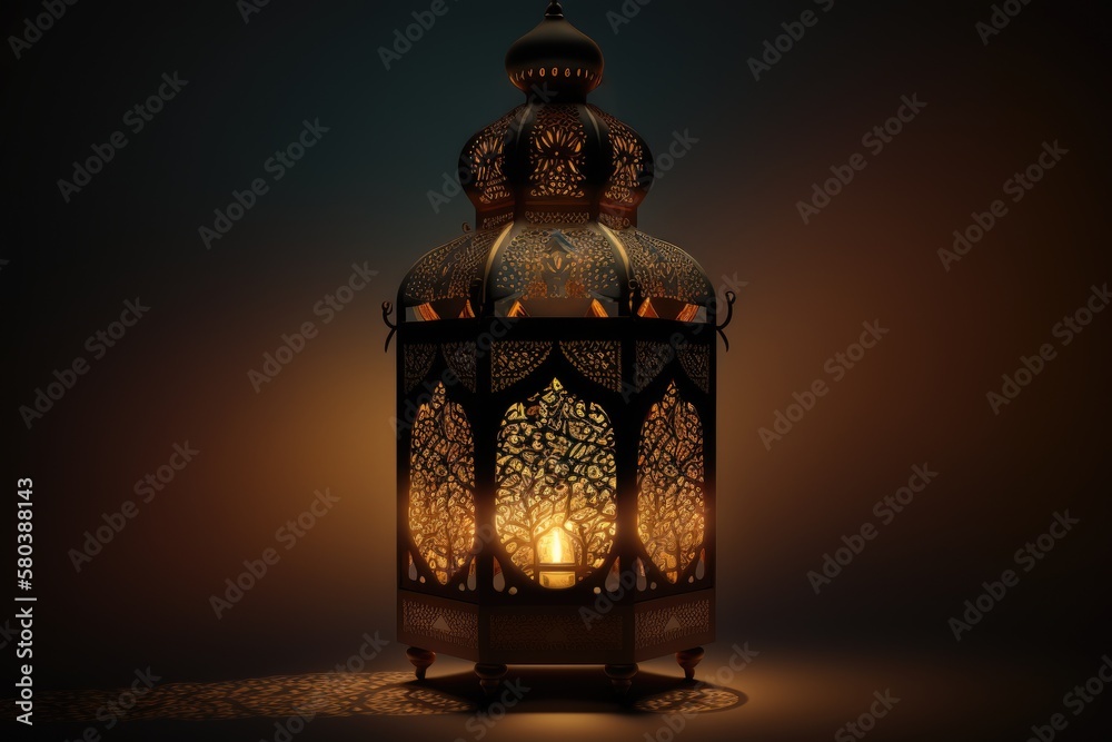 Arabic Lantern with Copy Space for text. Generative AI. Arabic Lantern with Copy Space for text. Generative AI.