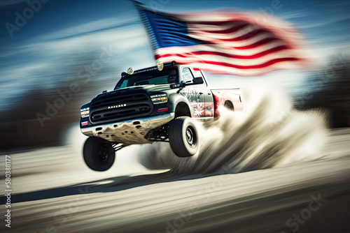 Patriotic American 4th of July Pickup Truck flag- AI Generated