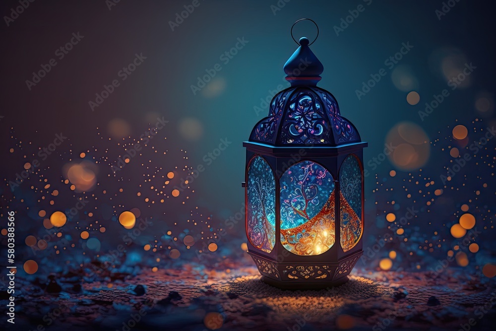 Arabic Lantern with Copy Space for text. Generative AI. Arabic Lantern with Copy Space for text. Generative AI.