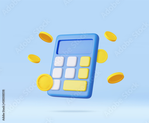 3D Calculator with floating coin.