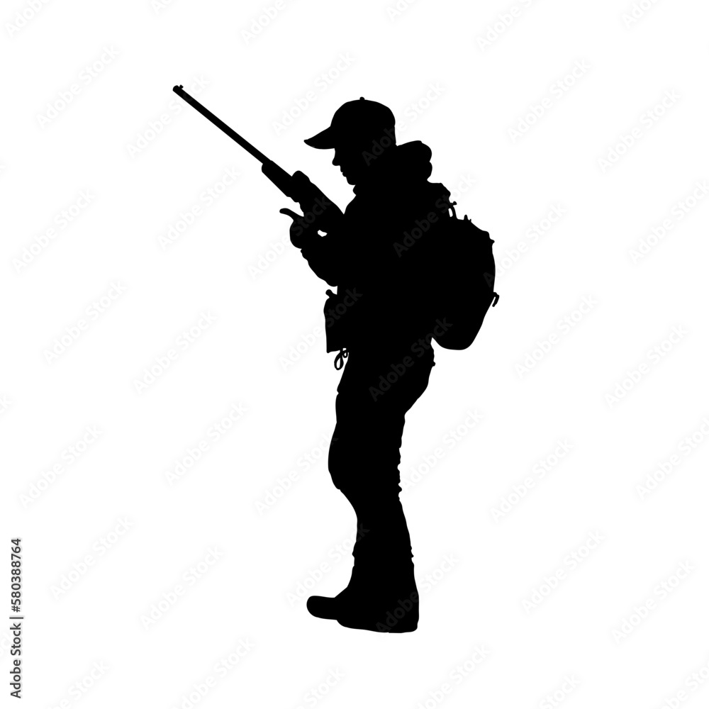 hunter silhouette, hunter with a riffle - vector illustration hunter silhouette, hunter with a riffle - vector illustration