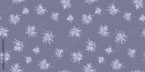 Chaotic spots seamless pattern. Chaotic flare blue background. Drawn flashes of light, circles, bursts, fireworks. Simple design, background for fabric, textile, wrapping