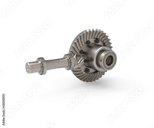 Spiral bevel gear set. Car differential gear set.  