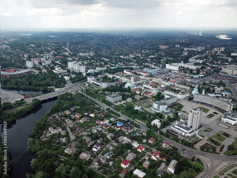 Obraz premium Ukraine city Sumy aerofoto city center day house