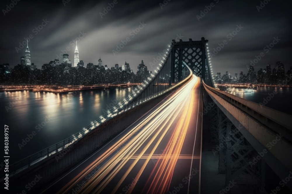 Fototapeta premium AI GENERATIVE, long exposure new york at night