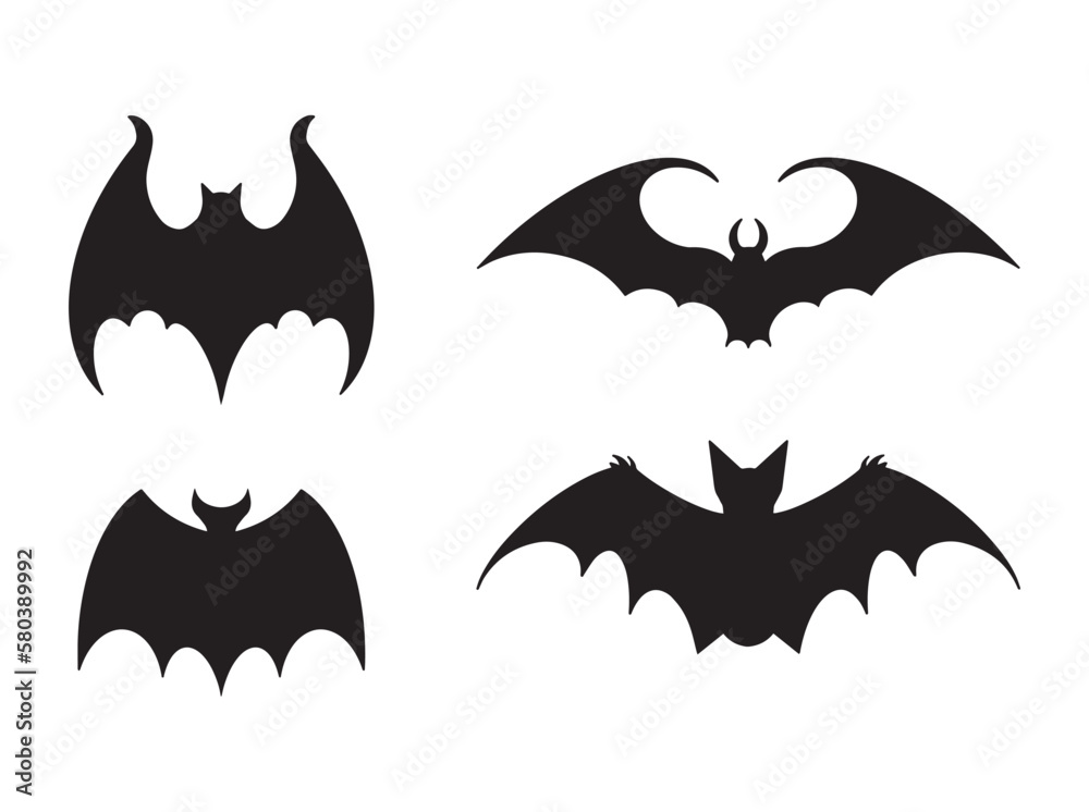 Naklejka premium Bats set. Vector filled icons for creating tattoos and stickers.