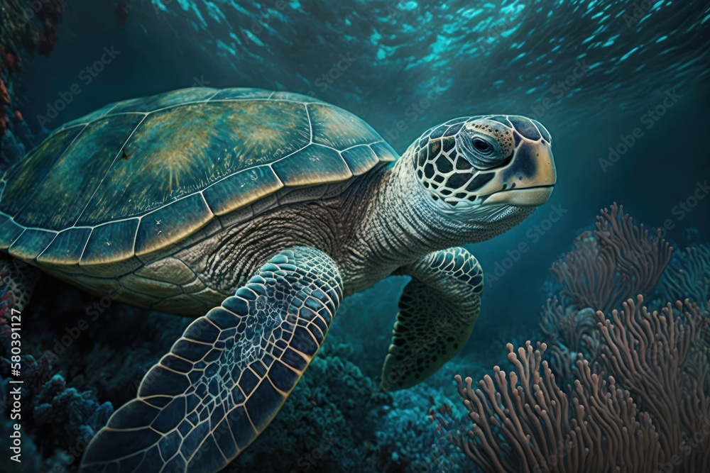 Obraz premium Sea Turtle Swimming Underwater