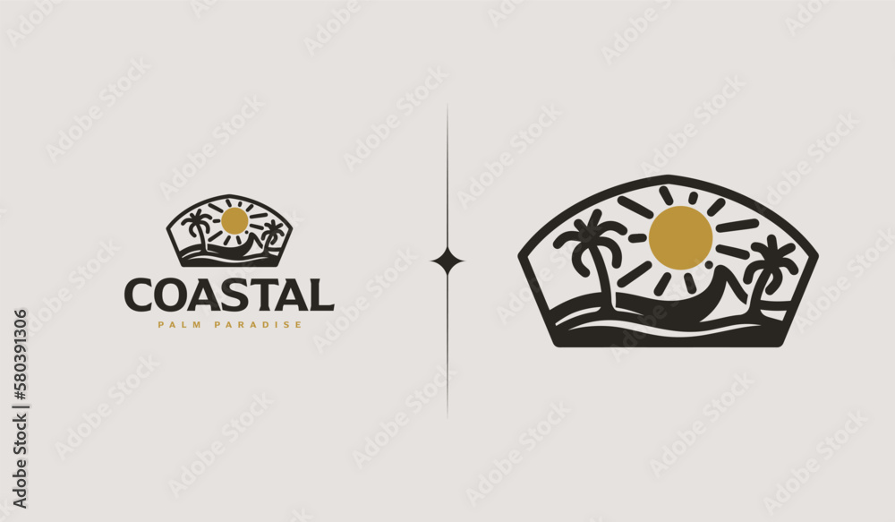 Fototapeta premium Surfing Beach monoline. Universal creative premium symbol. Vector sign icon logo template. Vector illustration