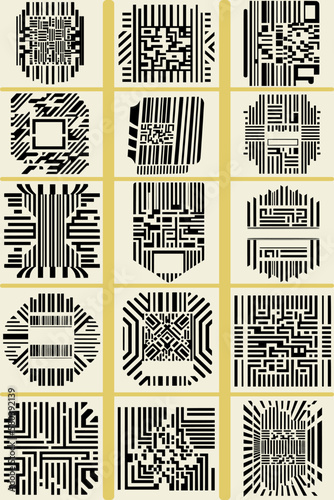 Vector QR Code and Barcode Mega-Set (15 works) for Business and Technology,Digital Business for Web and Mobile. Ornamental QR Code and Barcode Stamps and Badges
