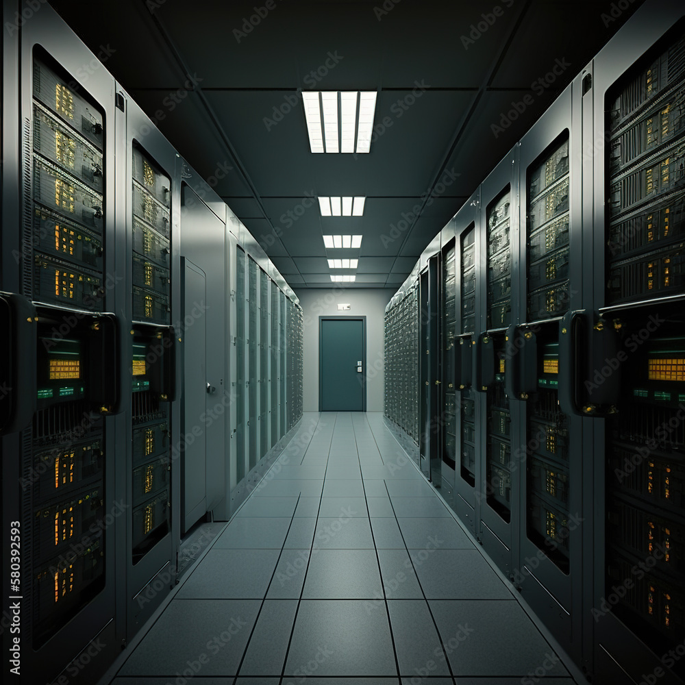 Data center, corridor with servers,
generative ai technology Data center, corridor with servers,
generative ai technology