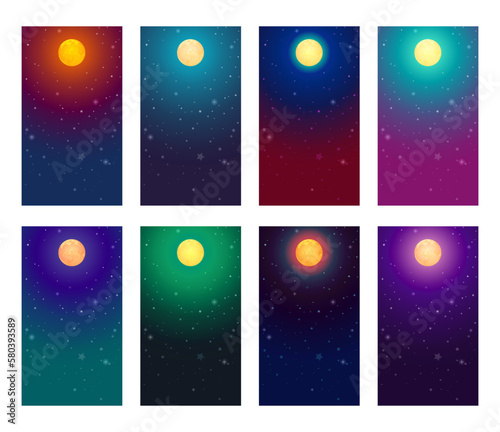 月光　星空の壁紙　カード　スマホ向け8種