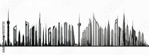 Skyline of skyscrapers drawn on a white background. Panoramic view. Generative AI