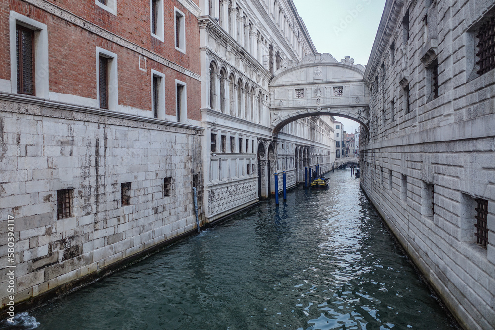 Venice, Italy - 15 Nov, 2022: Bridge of Sighs, or Ponte de Suspiri, and the Doges Palace