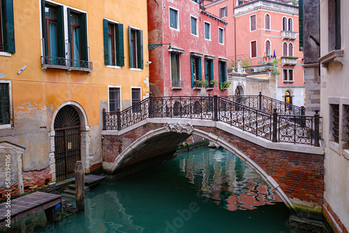 Venice, Italy - 15 Nov, 2022: Bridge over Venetian canals