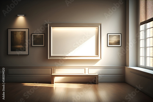 Fine Art in a Sophisticated Space: Gallery Room Mock-up, generative ai.