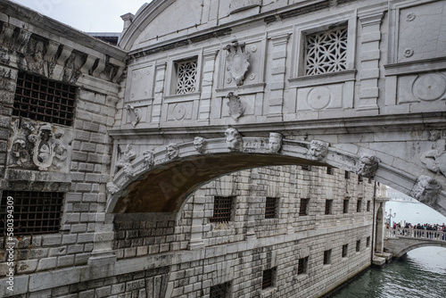 Venice, Italy - 15 Nov, 2022: The Bridge of Sighs from inside the Doges Palace, Palazzo Ducale © Mark
