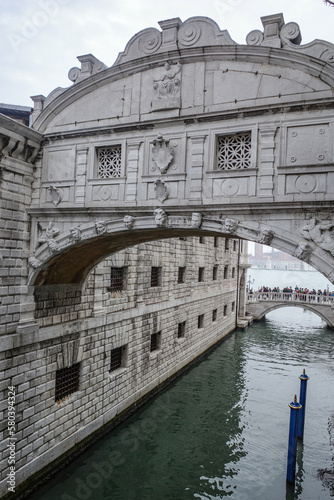 Venice, Italy - 15 Nov, 2022: The Bridge of Sighs from inside the Doges Palace, Palazzo Ducale