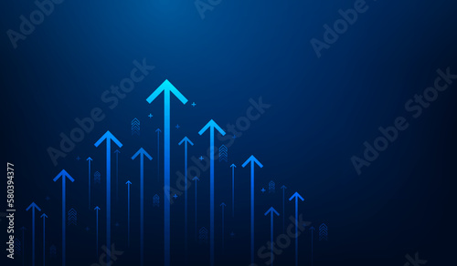 business arrow up growth line technology on dark blue background. business investment to success. financial data graph strategy.market chart profit money. vector illustration hi-tech.