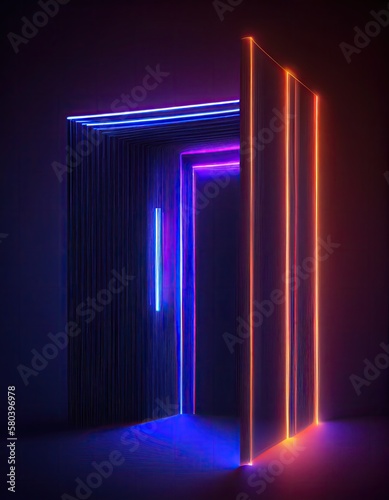  Futuristic Neon Background Royal Blue and Peach Glowing, AI Generated