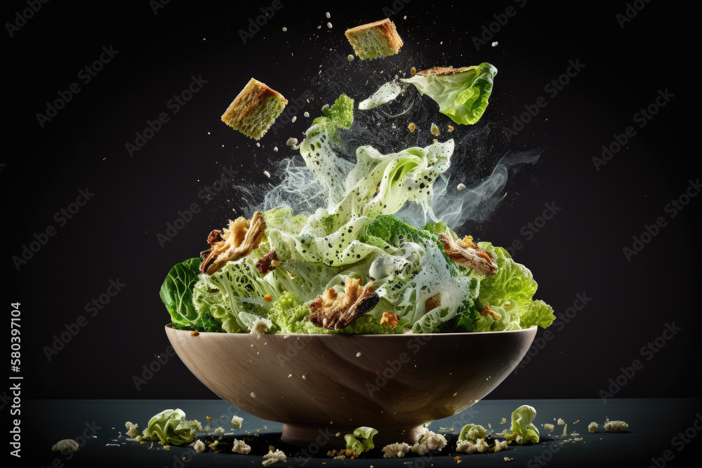 caesar salat created with Generative AI technology - obrazy, fototapety, plakaty 