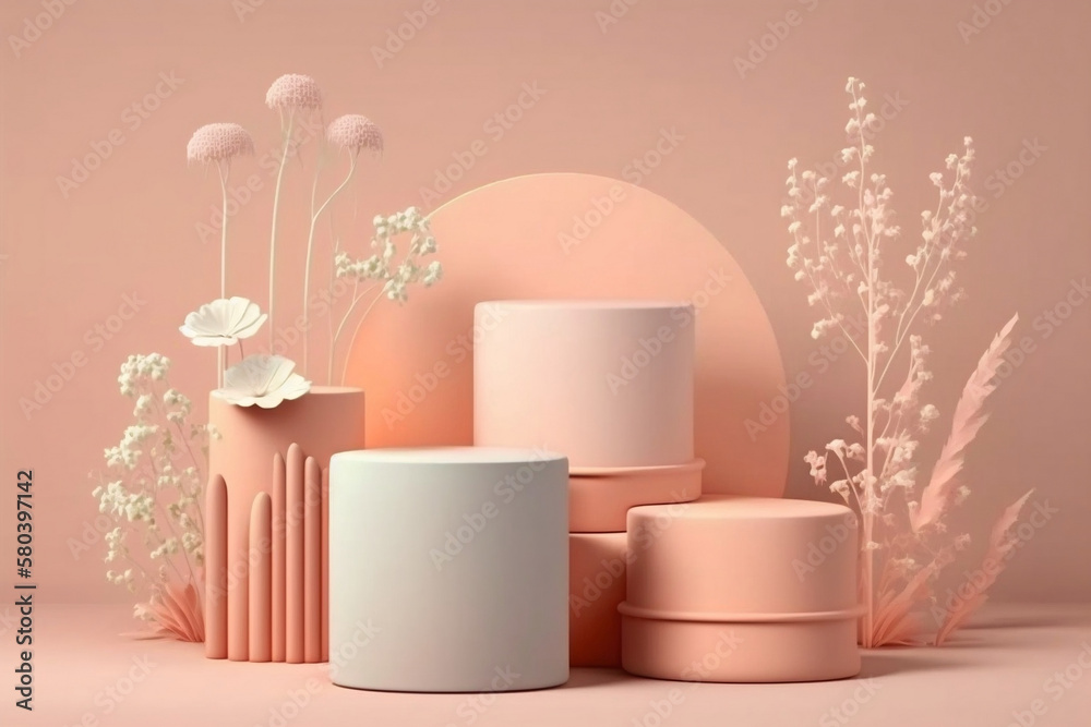 custom made wallpaper toronto digitalPink Flower Product Podium, Spring Pastel Pink Product Podium With Fresh, Beautiful Flowers, Place For Empty Product Space, Gentle Colors, Generative Ai
