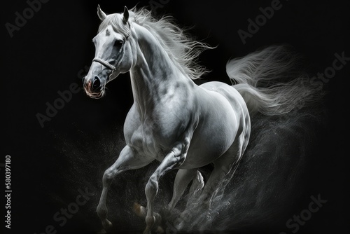 white horse run in the dark. Generative AI