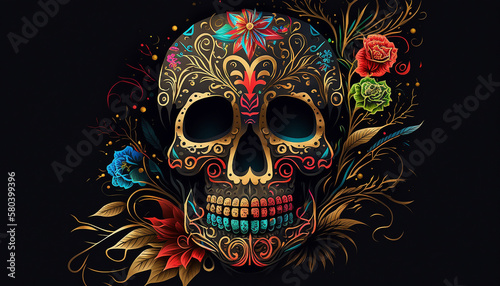 Dia de Los Muertos  Day of the dead   with sugar skull  generative ai