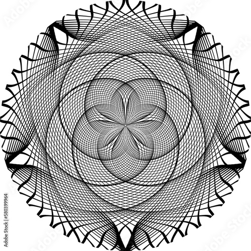 Optical art patterned circle of black lines. Moire round pattern, background design.