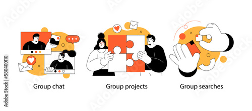 Educational and Self-Development Concept Illustrations. Different people inolved in education process. Concept for trainings, seminars, back to school, online courses.