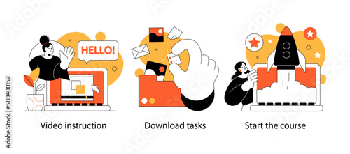 Educational and Self-Development Concept Illustrations. Different people inolved in education process. Concept for trainings, seminars, back to school, online courses.