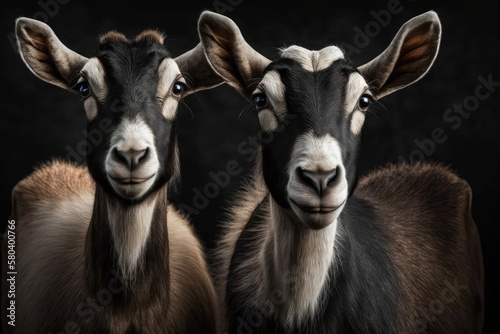 Two goats are staring at the camera. Generative AI