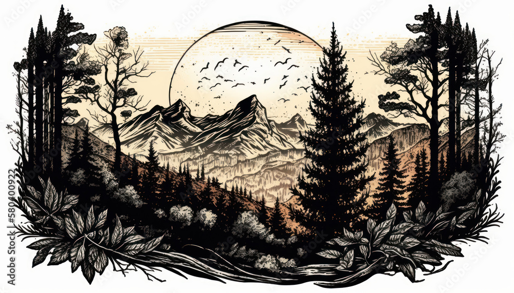 landscape mountain art Generative AI, Generativ, KI landscape mountain art Generative AI, Generativ, KI