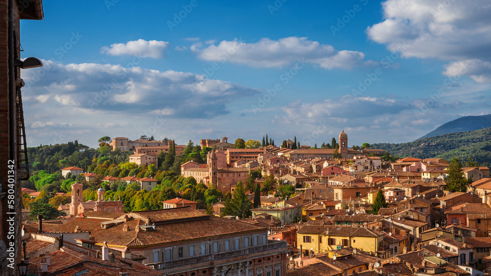 Perugia historical center skyline from Porta Sole panoramic terrace