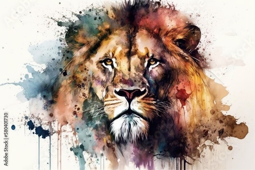 This is a cute lion with a watercolor look. Generative AI
