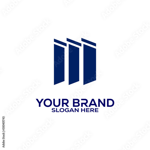 Letter M logo in a moden style with cut out slash and lines. Vector