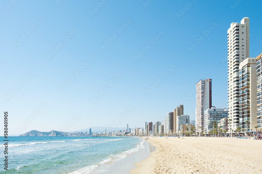 Low season in Benidorm. View to Playa de Levante beach near