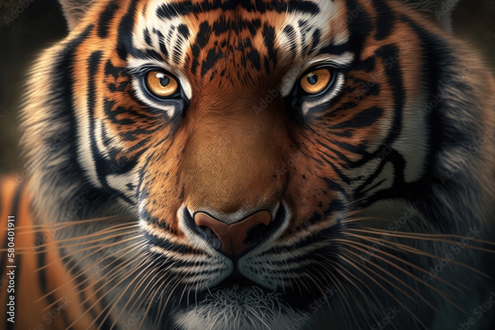 Fototapeta premium Tiger Close Up Portrait. Generative AI