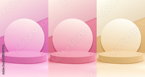 Stage podium with lighting, Stage Podium Scene with for Award, Decor element background, color set. Vector