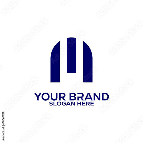 Letter M logo in a moden style with cut out slash and lines. Vector