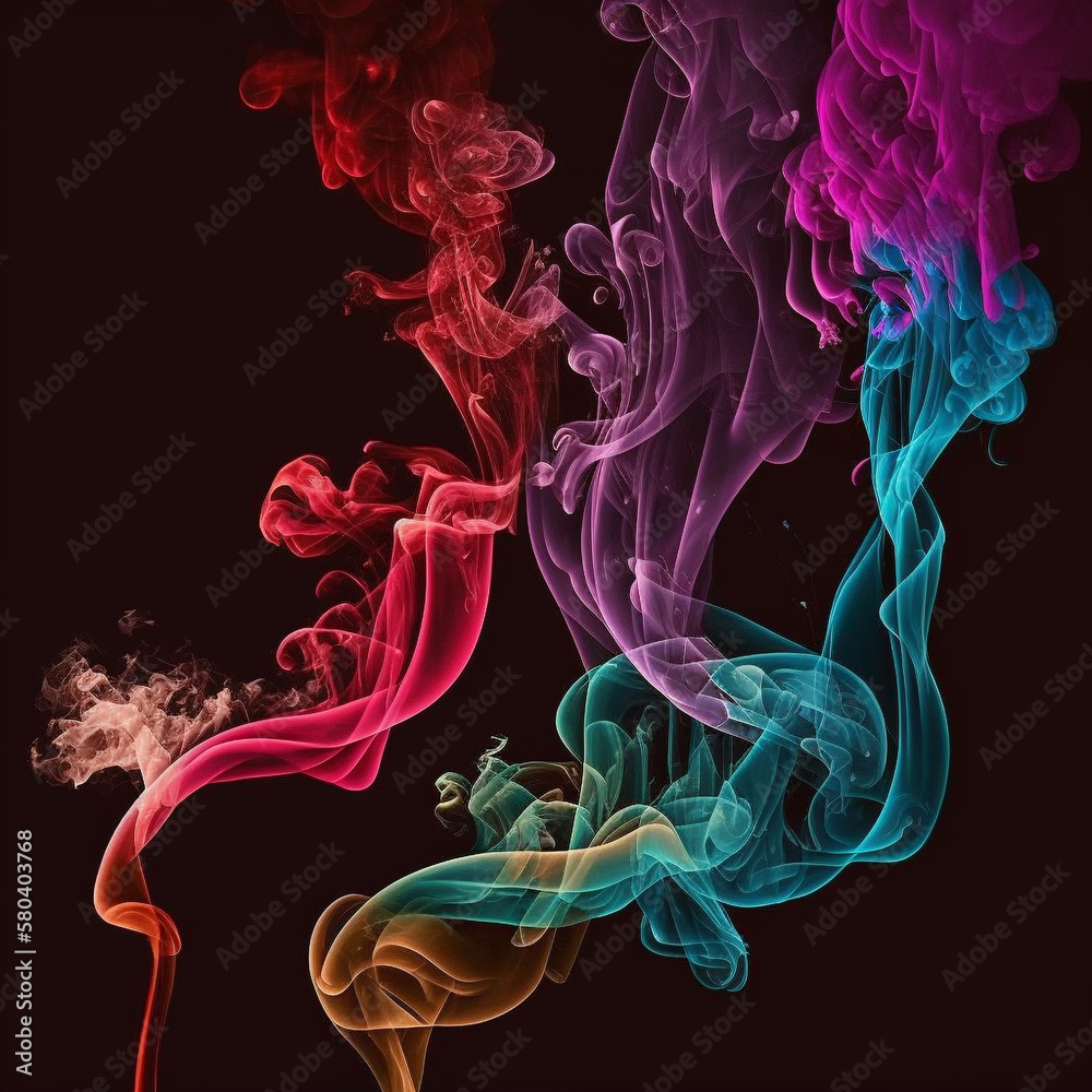 Fototapeta premium Multi-colored smoke on a dark background, beautifully hanging in the air.