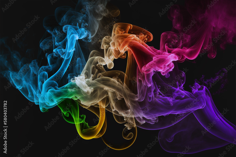 Fototapeta premium Multi-colored smoke on a dark background, beautifully hanging in the air.